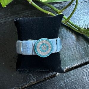 Blue and white evil eye boho western bracelet cuff sterling silver